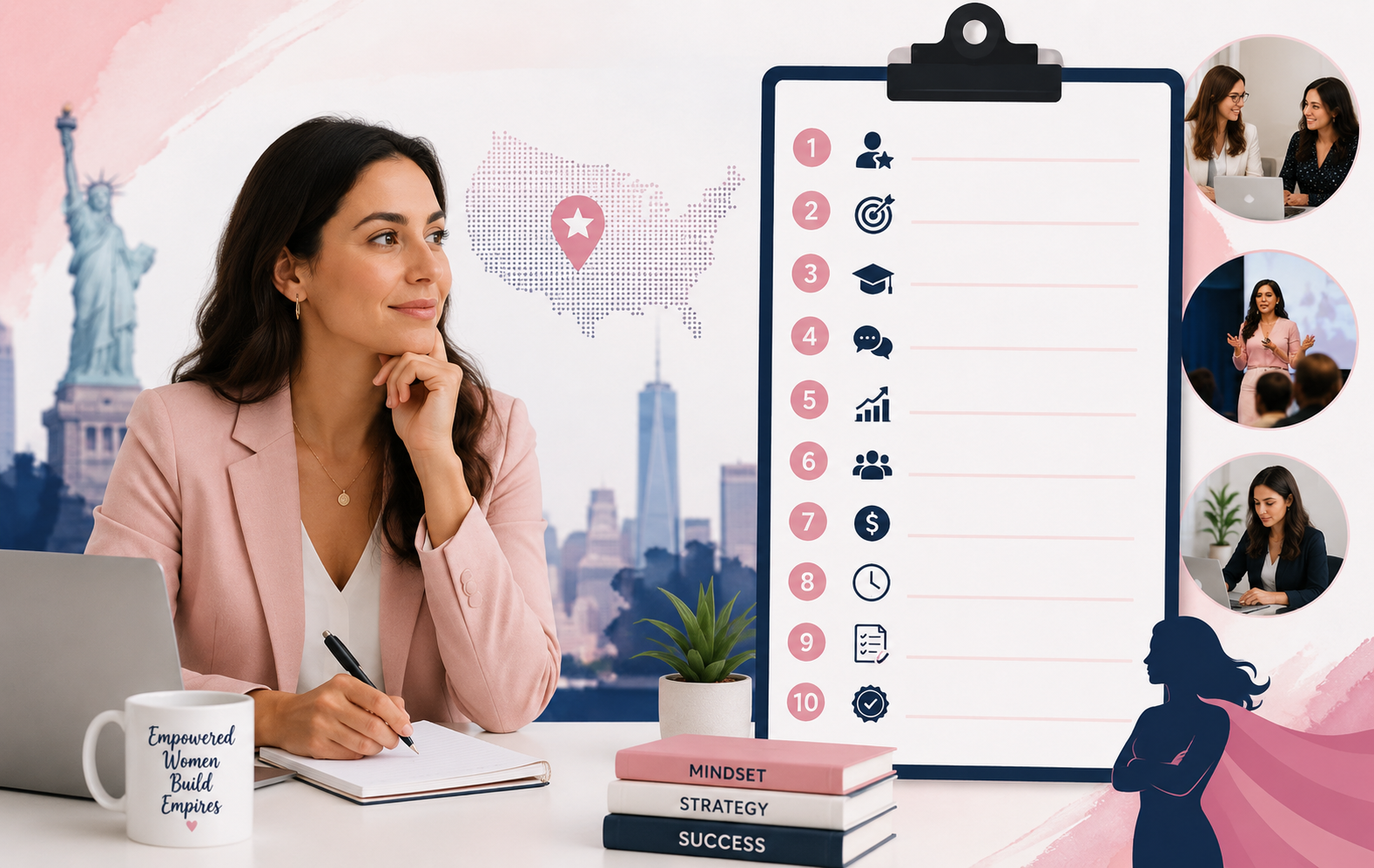 Woman entrepreneur in a coaching session discussing women leadership interview questions with a business coach in the USA